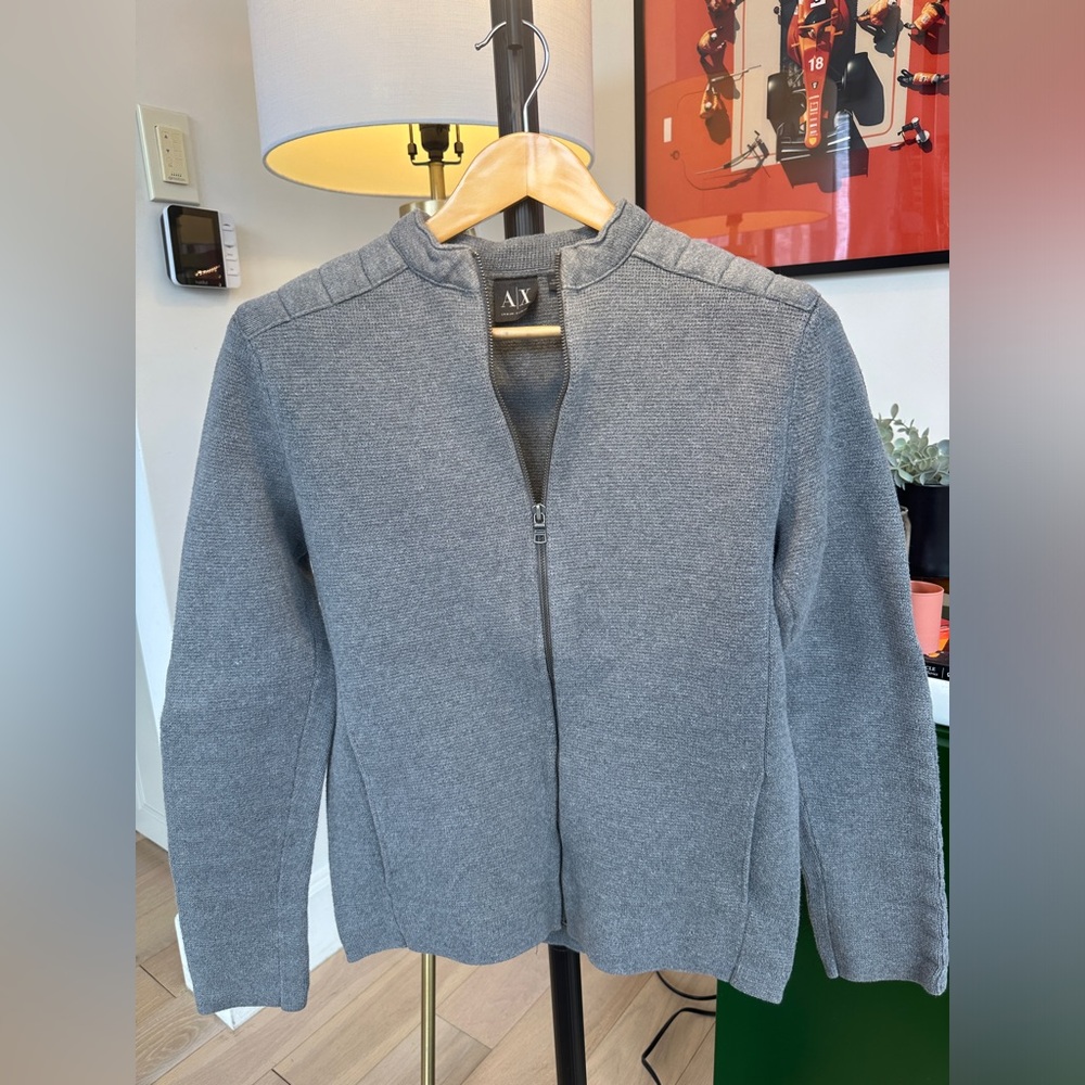 Vintage Armani Exchange Zip Up Cardigan Light Grey - Mens Small